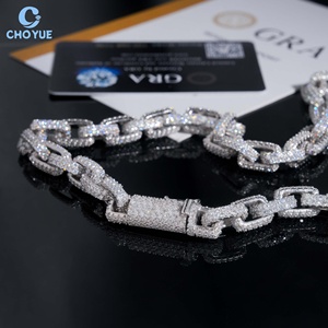 Solid 925 Silver Moissanite Cuban Link <b>Chain</b> Necklace Rhodium Plated Hip Hop <b>Iced</b> <b>Out</b> Jewelry - Product Image 6