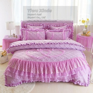 Parure <span class=keywords><strong>de</strong></span> <span class=keywords><strong>lit</strong></span> 6 pièces style <span class=keywords><strong>princesse</strong></span> avec jupe <span class=keywords><strong>de</strong></span> <span class=keywords><strong>lit</strong></span>, imprimé réactif respirant et brodé, matelassée décorative - Product Image 5