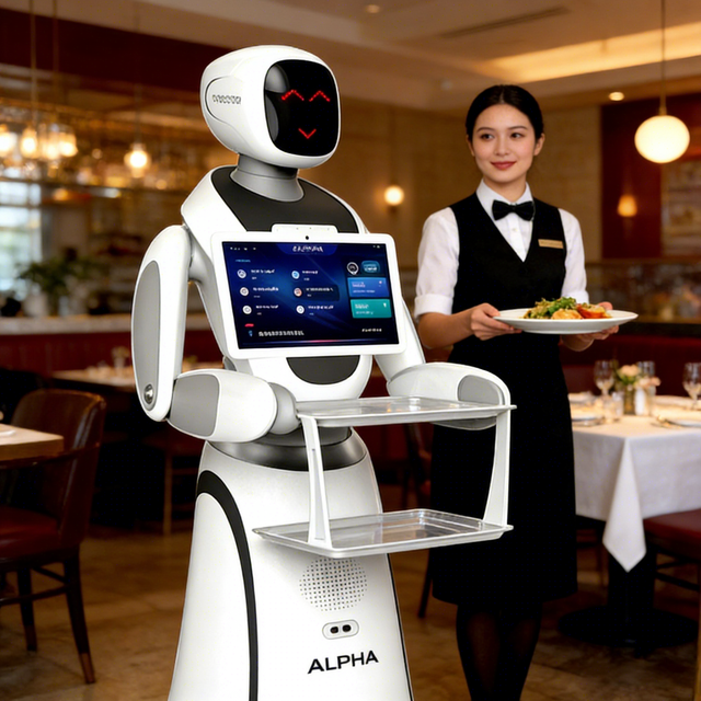 Commercial Food Delivery Robot with Smart Navigation & Tablet Display - Restaurant Cafe Hospitality Service Automation