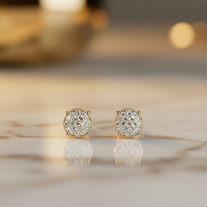 Luxury Gold Plated <b>Stud</b> <b>Earrings</b> With Round Diamond Micro Pave Setting For Everyday Wear Unisex <b>Fine</b> Jewelry - Product Image 2