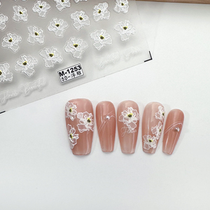 White Lace Flowers 5d Embossed Nail Art Stickers <strong>Strips</strong> 3d Nail Art Wraps Sticker Decals - Product Image 6