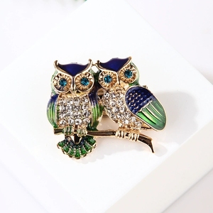 Broche de búho de pareja de diamantes de imitación esmaltados Vintage broches de animales para mujer ropa bufanda hebilla Collar alfileres de joyería - Product Image 2