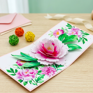 Meilleur Prix Carte Pop-up 3D Moderne Rose Pivoine Découpée au Laser Personnalisée, Artisanat en Papier, Artisanat Vietnamien, Cadeaux Promotionnels de Bienvenue - Product Image 1