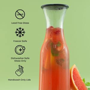Carafe en verre avec couvercle, 1 litre, pichet en verre pour bar à mimosa, eau, thé glacé, jus, vin, lait, compatible lave-vaisselle, pour boissons - Product Image 5