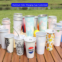 Tasse magique thermosensible en aluminium à changement de couleur 16oz, personnalisable, recyclable, pour boissons froides lors d'événements