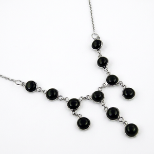 Silver Plated <b>Statement</b> <b>Necklace</b> with Black Onyx Round Beads for Women Party Jewelry 20 Inches Classic Design Zinc Alloy Chain - Product Image 1