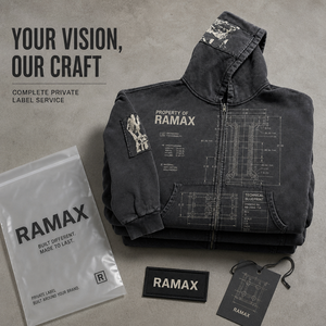 เสื้อฮู้ดซิปผู้ชาย RAMAX ผ้าหนา 480GSM ทรงบ็อกซี่ ผ้าฝ้ายพิมพ์ลายแบบเทคนิคอล ดีไซน์ลายพิมพ์แบบแผนผัง สำหรับฤดูใบไม้ร่วง สไตล์สตรีทแวร์ - Product Image 4