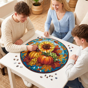 Rompecabezas Personalizado SOUHONEY de 1000 Piezas con Diseño Otoñal de Girasol, Calabaza, Uvas y Hojas, Juguete Educativo para Adultos y Niños - Product Image 6