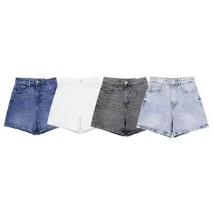 ZEVITY, pantalones cortos vaqueros de cintura alta para mujer, ropa de calle elegante de verano, pantalones cortos informales ajustados para mujer, pantalones cortos vaqueros rectos en 4 colores para mujer - Product Image 1