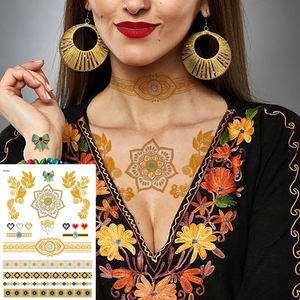Trasferimento di acqua CMYK stampa temporanea impermeabile a colori <span class=keywords><strong>flash</strong></span> oro argento henna body art rimovibile tatuaggio stencil stencil adesivo - Product Image 6