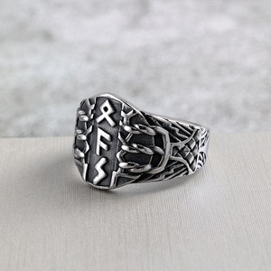 Vintage Stainless Steel Men's <b>Ring</b> Nordic Viking Runes Punk Style Geometric Design Gift Jewelry - Product Image 2