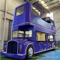 Bus à deux étages en tôle, fabriqué en Chine, bleu, pour restauration, café mobile, stand de marché nocturne, multi-étages, multifonctionnel