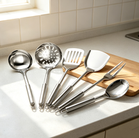 Lot de 6 ustensiles de cuisine en acier inoxydable 201 poli avec boucle de suspension