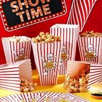 Boîte à popcorn carrée rayée en carton recyclable de qualité alimentaire, personnalisable avec gaufrage, jetable, pour fêtes d'anniversaire (vente en gros)