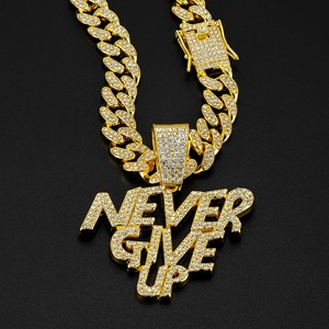 Collana europea e americana nuova in lega piena di diamanti con scritta senza rinunciare alla collana cubana catena Hip Hop - Product Image 3