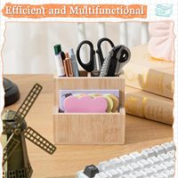 Organisateur de bureau en bambou fait main, à un seul niveau, multifonctionnel, avec logo personnalisé, design simple, forme rectangulaire