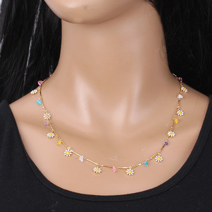 Collar de cadena para clavícula con diseño floral, de aleación de zinc con engaste de punta, para fiesta, Origen Yiwu - Product Image 2