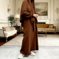 Khimar de una sola capa de tela crepé suave y transpirable de color puro con conjunto de abaya del mismo color para la oración del Eid para mujeres