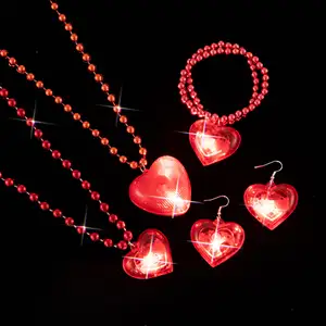 Valentine'S Day Custom Led Light Up Heart Necklace Glowing Heart Bracelet Earrings Necklace Led Light