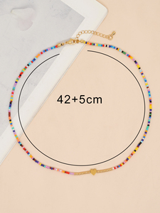 Collana Estiva Bohemien Colorata Fatta a Mano con Perline e Ciondolo a Cuore Dorato, Girocollo da Donna, <span class=keywords><strong>Gioielli</strong></span> Impilabili - Product Image 3