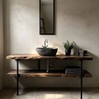 Meuble de salle de bain autoportant en bois massif, style nordique moderne, étanche et écologique, avec étagère de rangement rustique Wabi-Sabi