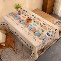 Mantel Rectangular Impermeable de Lino Sintético Estilo Boho con Borlas, Mantel Decorativo a Cuadros de Moda para Comedor