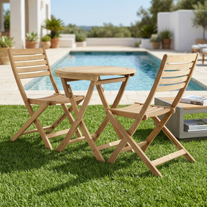 Ensemble de salle à manger de jardin pliable en teck, simple et moderne, pour parc et extérieur - Product Image 2
