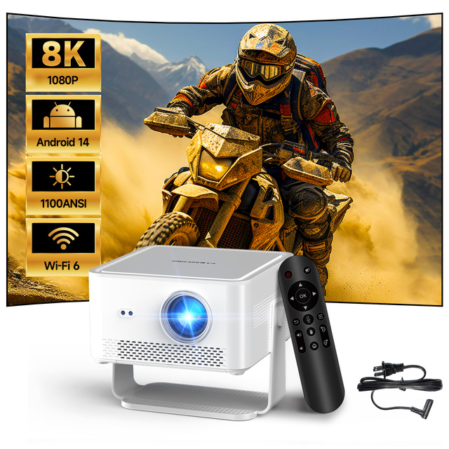 1100ANSI Portable Outdoor Projector HY450 MAX 1080P Auto Focus 8K Support WIFI6 2GB RAM 16GB Storage