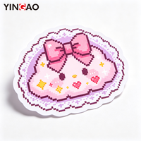 Autocollants personnalisés mignons de dessins animés découpés au laser, style Pixel Art, Kawaii, nœud, cœur, lune, dentelle, en vinyle mat, imperméables, durables, vente en gros