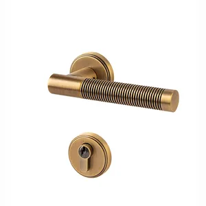 Creative Design Minimalist Luxury Threaded Contemporary Interior Door Furniture Rosette Brass Lever Door Handle