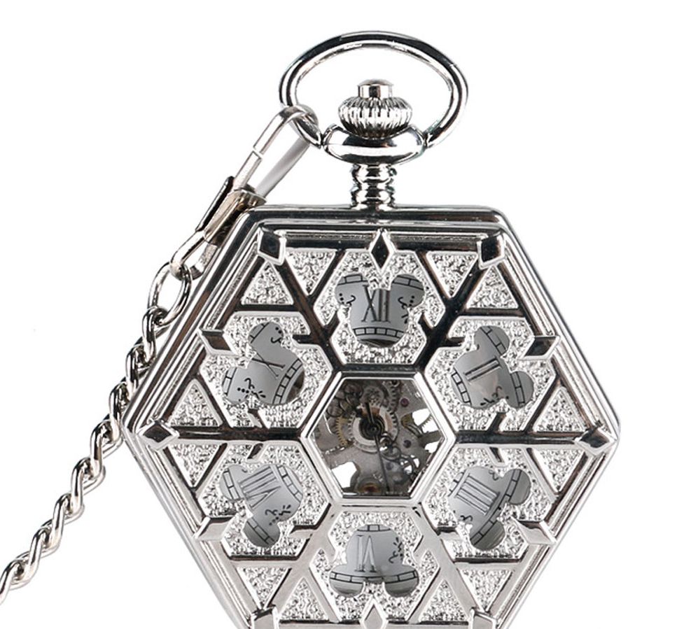 Ручные часы цепочка для ключей Ретро шестиугольная Снежинка римские Механические карманные часы