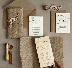 Pine Tree Rustic Wedding Stationery <span class=keywords><strong>Carte</strong></span> d'invitation de mariage en bois élégante en toile de jute naturelle avec cordon de serrage - Product Image 3