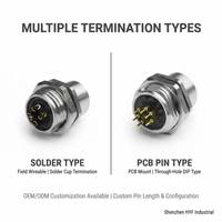 Conector Circular HYF M12 de 2/3/4/5/6/8/12 Pines, IP67 Impermeable, Montaje en Panel Frontal, Conector Industrial para Soldar en PCB