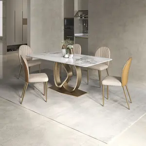 Mesas de comedor de varios tamaños de estilo árabe, mesa de comedor decorativa de 6 asientos, piedra sinterizada blanca, mesa de cocina