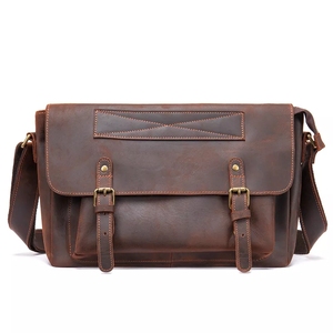Personnalisé Vintage Crazy Horse en cuir véritable porte-documents hommes élégant collège bureau affaires épaule bandoulière ordinateur portable <span class=keywords><strong>Messenger</strong></span> - Product Image 2