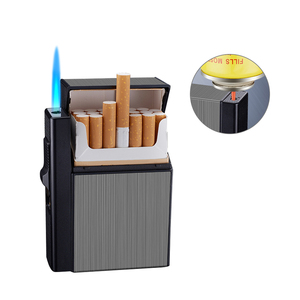 Focus — boîte à cigarettes bleu à flammes bleues, <span class=keywords><strong>Cigarette</strong></span> en métal <span class=keywords><strong>personnalisable</strong></span>, capacité de 20 pièces, avec briquet - Product Image 3