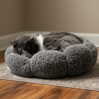 Lit pour chien rond en fourrure Zmaker, simple et élégant, motif floral, luxueux et confortable, lavable, tapis pour chat, coussin chaud pour animaux de compagnie