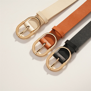 Ceinture de taille en cuir PU pour femmes, ceinture classique avec boucle ovale en métal doré, ceinture fine pour femmes, accessoire décontracté pour jeans, robes, usage quotidien - Product Image 4