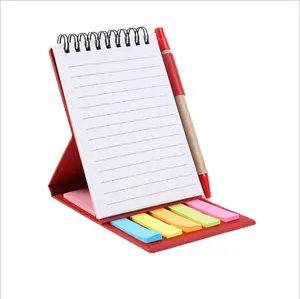 Relatiegeschenk Eco Vriendelijke Logo Afdrukken Spiraal Notepad Sticker Custom Memo Pads Met Pen Houder