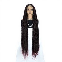 Perruque complète tressée avec dentelle frontale, en fibre haute température, style tresses box braid et dreadlocks à trois brins, accessoire capillaire