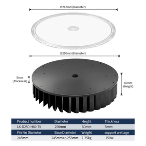 Phong Cách Mới Công Suất Cao Đường Kính 250Mm 150W LED Ánh Sáng Predrill Lỗ Pin Vây Nhôm Tản Nhiệt Tản Nhiệt Để 250 - Product Image 5