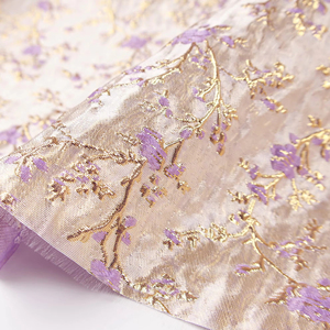Hình bóng mỏng, vải thời trang jacquard hoa mận màu tím vàng cứng, váy, vải thiết kế DIY - Product Image 1