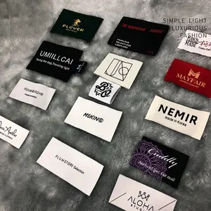Label kain tenun garmen kustom grosir Tag garmen Label bordir Logo sesuai pesanan