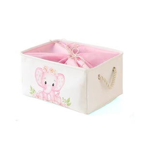 Panier à linge rose <span class=keywords><strong>en</strong></span> <span class=keywords><strong>toile</strong></span> pliable pour enfants et bébés, motif éléphant, avec poignées, pour le rangement - Product Image 5