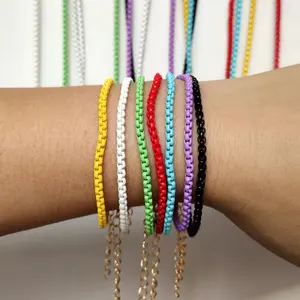 New Fashion DIY Rainbow Color Box Chain Bracelet For Women