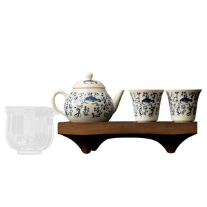 Service à thé en porcelaine bleue et blanche Shangyan avec couvercle, petit service à thé Kung Fu pour deux personnes, personnalisation possible - Product Image 5