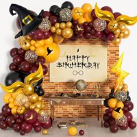 Kit Dekorasi Balon Sekolah Sihir Kustom, Gerbang Balon Burgundy Hitam Emas, Balon Lateks Konfeti, Balon Topi Penyihir Snitch