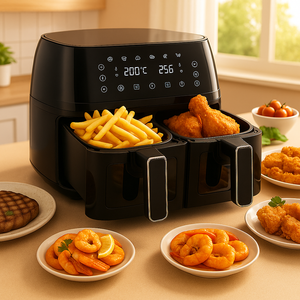 Luxe 9L écran tactile <span class=keywords><strong>Double</strong></span> Air <span class=keywords><strong>friteuse</strong></span> ménage électrique en plastique commande numérique écran LCD <span class=keywords><strong>Double</strong></span> panier carré KA01004 - Product Image 2