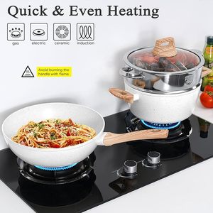 Ensemble de casseroles antiadhésives en pierre Maifan, 13 pièces, rondes, avec couvercles, pour usage domestique en cuisine - Product Image 3