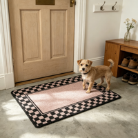 Tapis de porte personnalisé à bordure à carreaux, antidérapant, avec support en PVC, style oriental, tapis fin pour sol, entrée, couloir, décoration intérieure